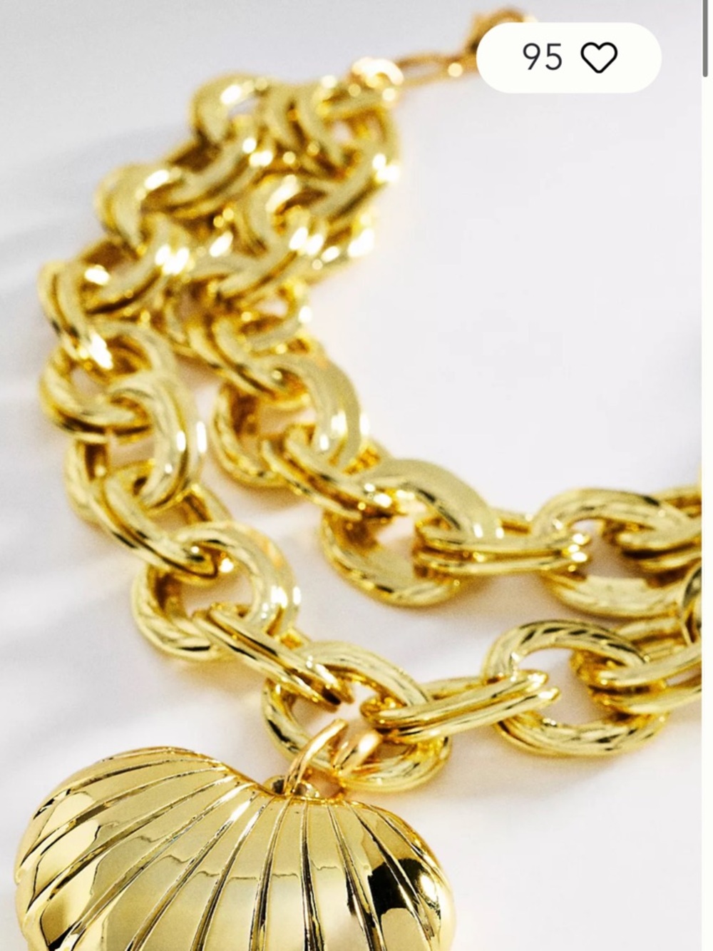 Anthropologie Chunky Gold-Tone Double Chain Heart Link with Shell Pendant 🆕 - Picture 2 of 4